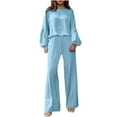 thumbnail image 1 of Womens Lounge Outfits 2 Piece Sweatsuits Drop Shoulder Long Sleeve Crewneck Tops and Wide Leg Pants Set Tracksuit (S, Sky Blue), 1 of 7