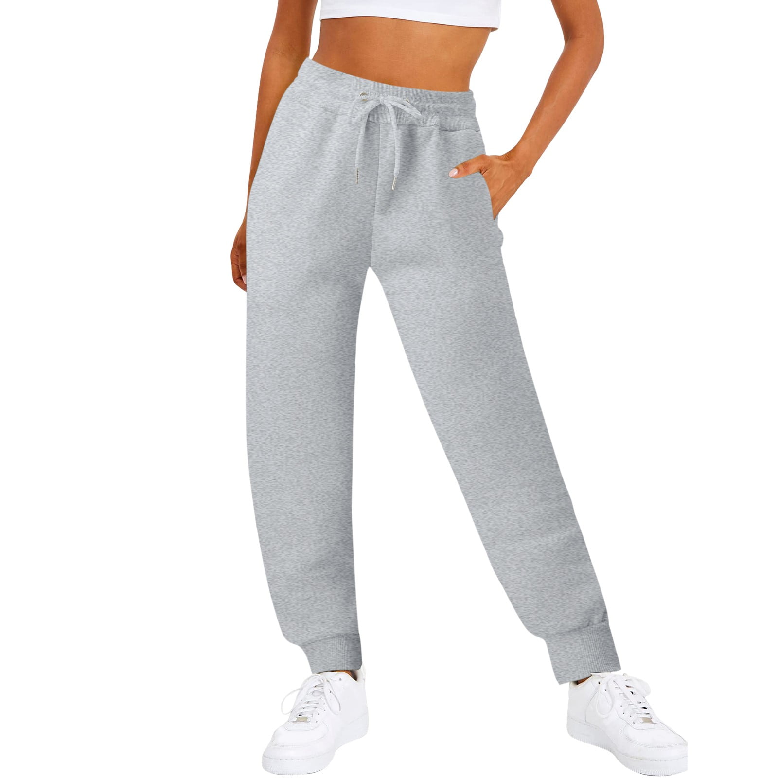 Drawstring Ladies Sweatpants Teens with Pockets Active Sweatpants Sweatpants Womens Comfortable Baggy Grey M