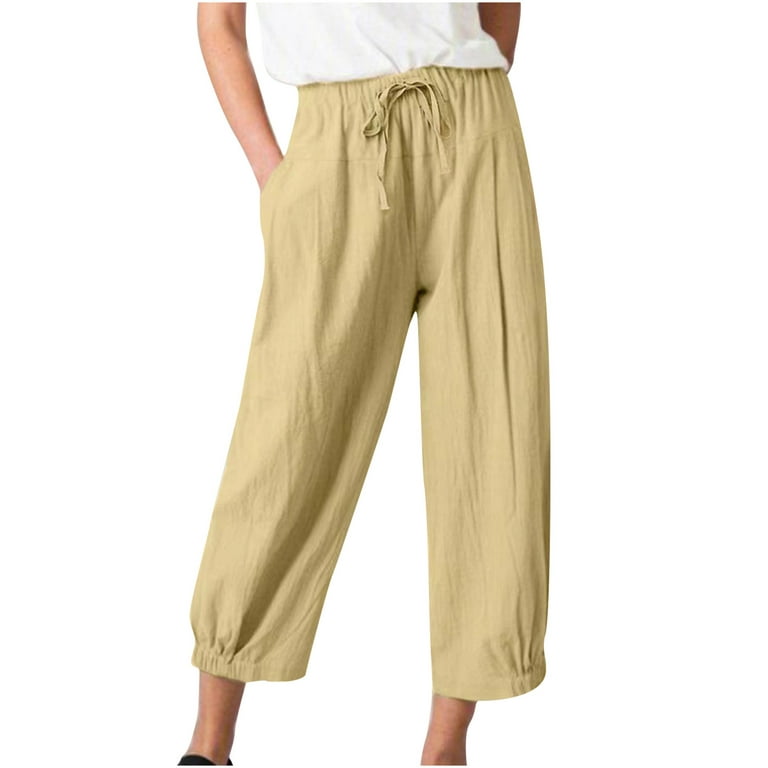 Womens Lounge Pants Cotton Linen Slacks Straight Wide Leg Pants