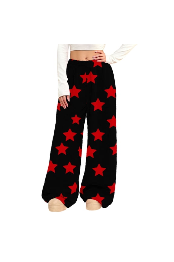 Womens Lounge Pants Hearts Print Soft Flannel Pajama Wide Leg Pant Sleep PJ Bottoms Valentines Day Outfits Gifts (L, Black 04)