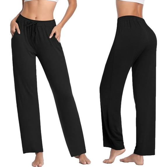 Womens Lounge Pants with Pockets Wide Leg Sweat Pants Tall Straight Leg High Waist Workout Walking Pants Comfy Lounge Pants Black S