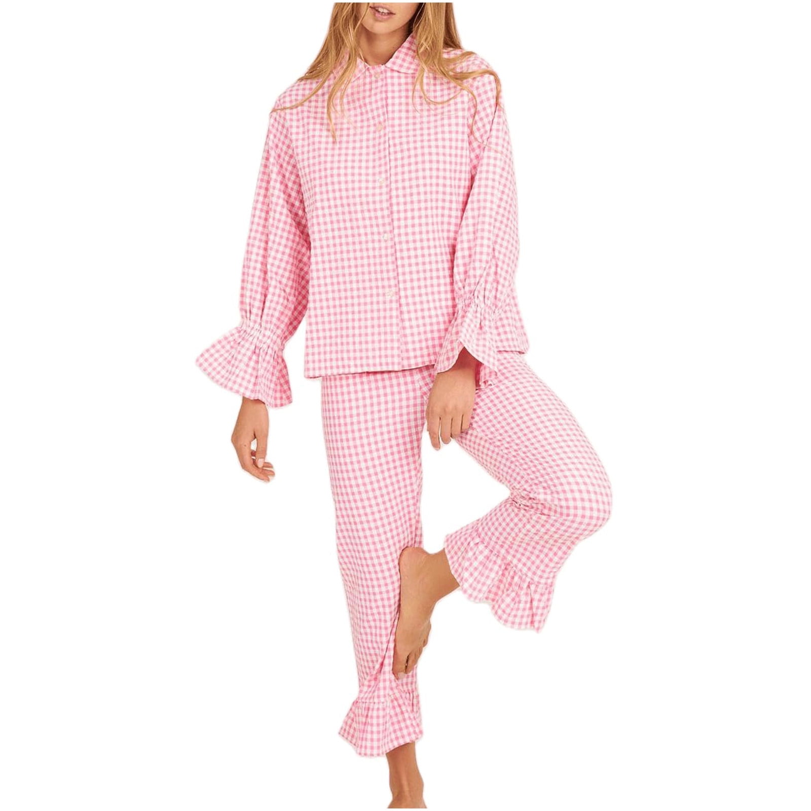 Womens Lounge Set Cute Long Sleeve Pajama Sets Casual 2 Piece Pj Outfit ...