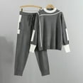 thumbnail image 1 of Womens Lounge Set Holiday Womens Sweater 2 Piece Outfits Set Fashion Color Block Elastic Waist Drawstring Jogger Pant Homewear Set Soft Knitted Loungewear Set Up to 65% off, 1 of 6