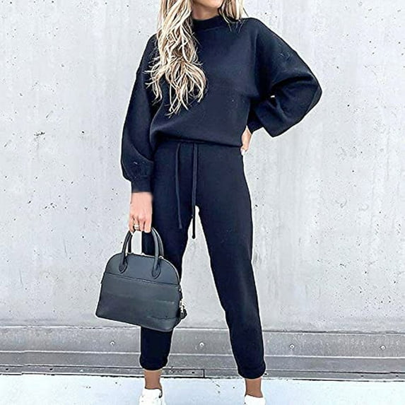 Womens Lounge Set Holiday Usmixi Casual 2 Piece Outfits for Women Crewneck Sweatshirt and Drawstring Long Pant Sweatsuit Sets with Pocket Ladies Loungewear Set Homewear Suit Up to 65% off