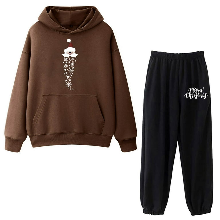 Womens Lounge Set Hoodie Letter Print Drawstring Sweatshirts 70s Outfits Classic Fit Loose Long Sleeve Sets Hoodies Outfits with Pocke 2024 Brown XXL Walmart