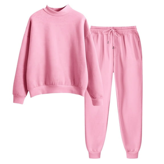 Womens Lounge Set Trendy Fall Winter Solid Color Turtleneck Long Sleeve Jogger Pants Set Lounge Set