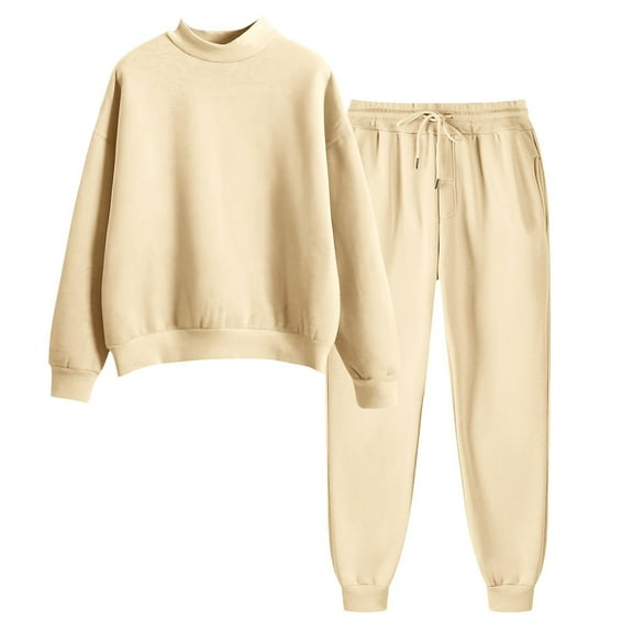 Womens Lounge Set Trendy Fall Winter Solid Color Turtleneck Long Sleeve Jogger Pants Set Lounge Set