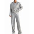 thumbnail image 1 of Womens Lounge Sets 2 Piece Matching Pajamas Fall Fashion Ribbed Knit Outfits Long Sleeve Casual Sweatsuits Grey XL, 1 of 9