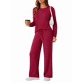thumbnail image 1 of Womens Lounge Sets 2 Piece Matching Pajamas Fall Fashion Ribbed Knit Outfits Long Sleeve Casual Sweatsuits Rose Red XXL, 1 of 7