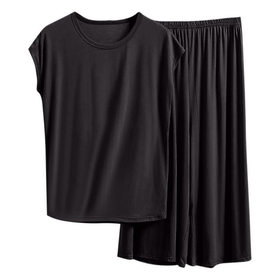 Womens Lounge Sets 2 Piece Outfits Cap Sleeve V Neck Summer Top Elastic Waist Capri Pants Tracksuit Outfits