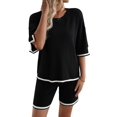 thumbnail image 1 of Womens Lounge Sets 2 Piece Outfits Short Sleeve Pullover Tops Wide Leg Pants Summer Travel Outfits Black S, 1 of 9