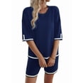 thumbnail image 1 of Womens Lounge Sets 2 Piece Outfits Short Sleeve Pullover Tops Wide Leg Pants Summer Travel Outfits Navy Blue XL, 1 of 9