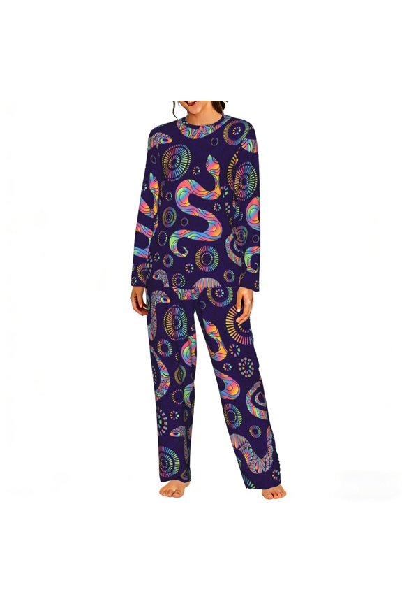 Womens Lounge Sets 2 Piece Pajamas Outfits Long Sleeve Casual Sweatsuits, Bright Lizards And Snakes