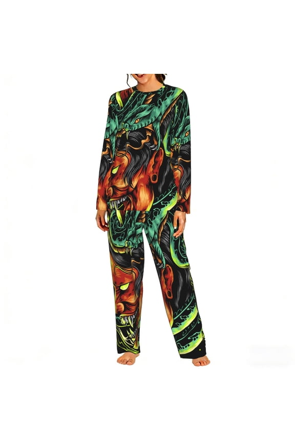 Womens Lounge Sets 2 Piece Pajamas Outfits Long Sleeve Casual Sweatsuits, Devil Snake Demon Japanese