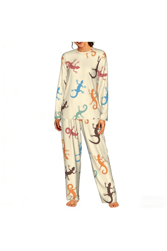 Womens Lounge Sets 2 Piece Pajamas Outfits Long Sleeve Casual Sweatsuits, Lizards Lizard Pattern