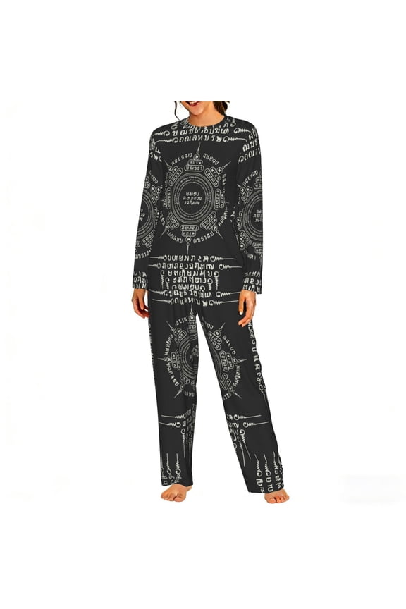Womens Lounge Sets 2 Piece Pajamas Outfits Long Sleeve Casual Sweatsuits, Muay Thai Sacred Symbol