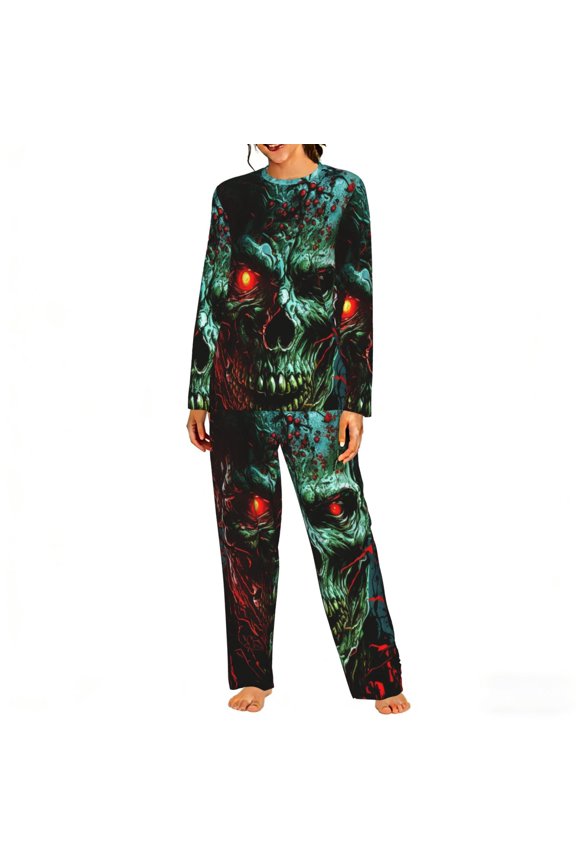 Womens Lounge Sets 2 Piece Pajamas Outfits Long Sleeve Casual Sweatsuits, Skull Ghost Zombies Head Red Eyes Cool