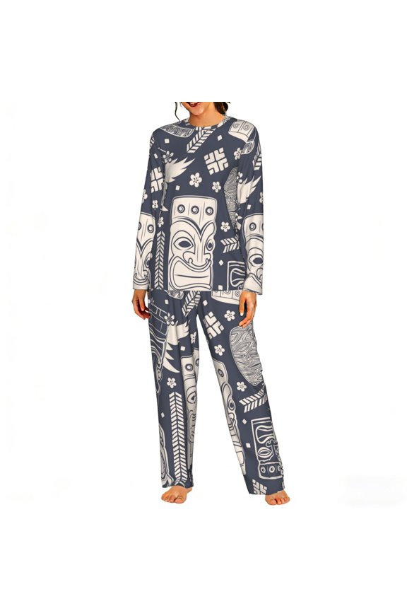 Womens Lounge Sets 2 Piece Pajamas Outfits Long Sleeve Casual Sweatsuits, Vintage Tiki Vintage Hawaii