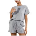 thumbnail image 1 of Womens Lounge Sets 2 Piece Solid Short Sleeve Ruffle Tops with Drawstring Shorts Outfits Pajamas Sets Tracksuits, 1 of 7