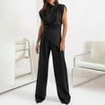 thumbnail image 1 of Womens Lounge Sets For Spring/Summer Solid Color Irregular Suit Sleeveless Round Neck Black Outfit Sets S-3XL, 1 of 9