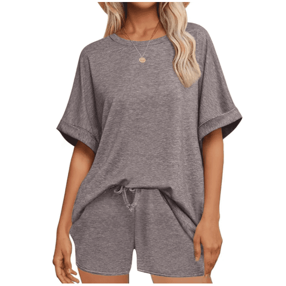 Womens Lounge Sets Two Piece Set Summer Outfits 2 Piece Pajama 3/4 Sleeve Oversized Tshirts Elastic Waist Short