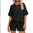 thumbnail image 1 of Womens Lounge Sets Two Piece Set Summer Outfits 2 Piece Pajama 3/4 Sleeve Oversized Tshirts Elastic Waist Short, 1 of 5