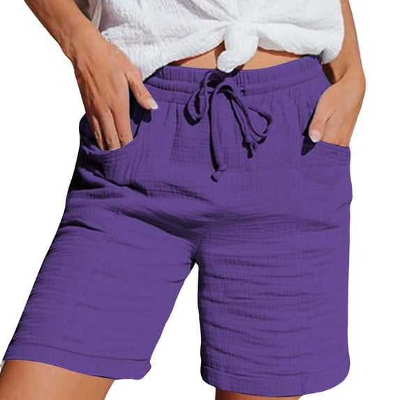 Womens Lounge Shorts High Waisted Casual Summer Solid Color Drawstring Elastic Waist Everyday Bermuda Shorts Size S-2XL