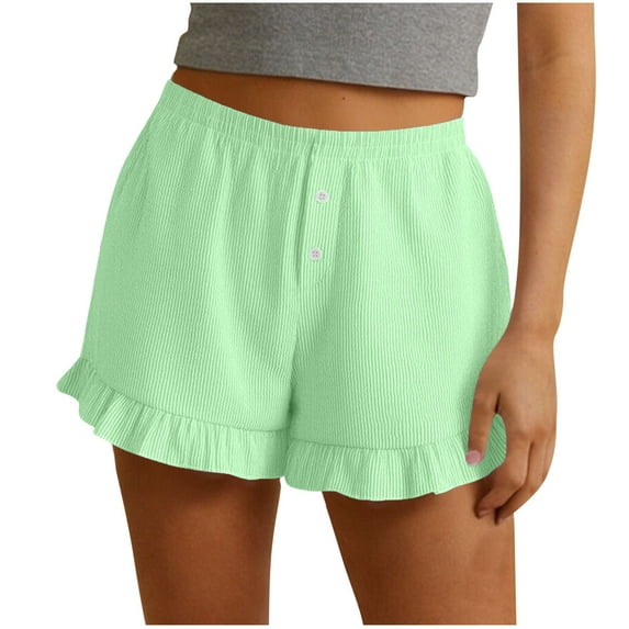 Womens Lounge Sleep Shorts Ribbed Pull-On Comfort Stretchy Nylon Spandex Elastic Waist Ruffle Hem Mint Green,Size 2XL