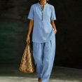 thumbnail image 1 of Womens Lounge Sweat Set Sweatsuits 2 Piece Sets Oversized Half Zip Tops and Wide Leg Pants Loose Fit Flowy Lightweight Elegant Trendy Office Work Beach Travel Outfit, Light Blue 2XL, 1 of 7