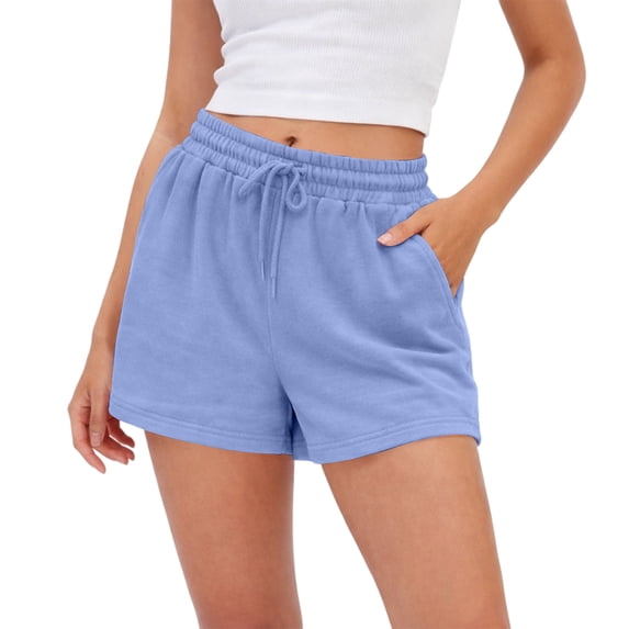 Womens Lounge Sweat Shorts Drawstring High Waist Summer Athletic Loose Elastics Sweatpants with Pockets,Sky Blue,M