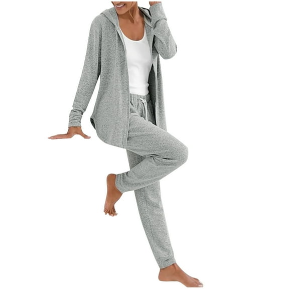 Womens Loungewear Lightweight Spring Tracksuit Zipper Hoodies Pant Sets Solid Color Two Piece Outfit Fall Sweatsuit 2024 (Gray L)