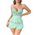thumbnail image 1 of Womens Loungewear Set 2-Piece Pajama Shorts - Mint Green Lace Trim Camisole & Relaxed Sleepwear Shorts | Soft Stretchy Peplum Top,Size XL, 1 of 9