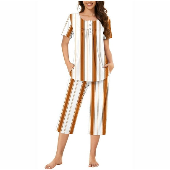 Womens Loungewear Set,2PC Women's Solid Color V Neck Lace Splicing Short Sleeve Sleepshirt And Pants Sets Loungewear Pajamas With Pockets on Clearance