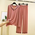 thumbnail image 1 of Womens Loungewear Set Fashion Solid Color V-Neck Long Sleeves Shirts and Pants Two Piece Pajama Outfits New Cute Loungewear Sets for Women Pinky L, 1 of 2