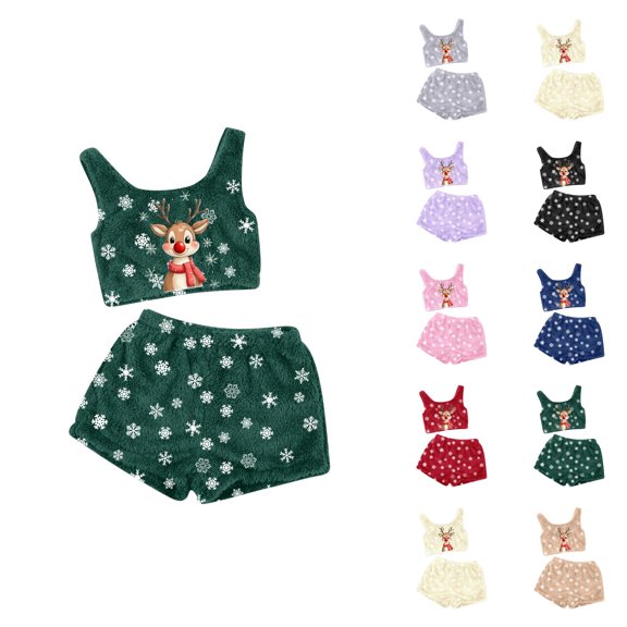 Womens Loungewear Set – Pajama Shorts for Summer Vacation Women's Christmas Printing Two Piece Set Tank Top And Shorts Comfortable Sleepwear And Loungewear Outfit