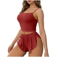 thumbnail image 1 of VONCOS Womens Loungewear Set Red - Soft Ribbed Cami Top & Ruffled Shorts Pajama Set, Stretchy Sleepwear for Women,Size XL, 1 of 8