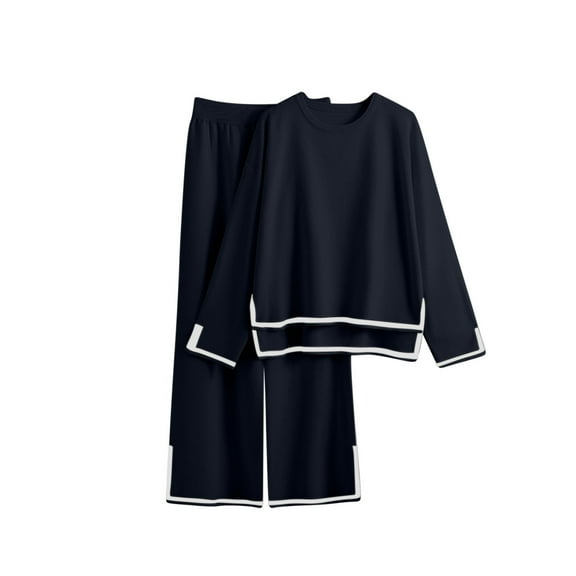 Womens Loungewear Set Usmixi 2 Pieces Outfit for Women Side Slit Long Sleeve Pullover Tops and Wide Leg Elastic Waist Pant Lounge Sets Casual Solid Homewear Set