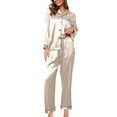 thumbnail image 1 of Womens Loungewear Sets – Long Sleeve Lounge for Travel Brunch or Comfortable Evenings at Home Women's Fashionable Pajama Set Silk Pajamas 2 Piece Satin Button Down Casual Suit With Pants, 1 of 4