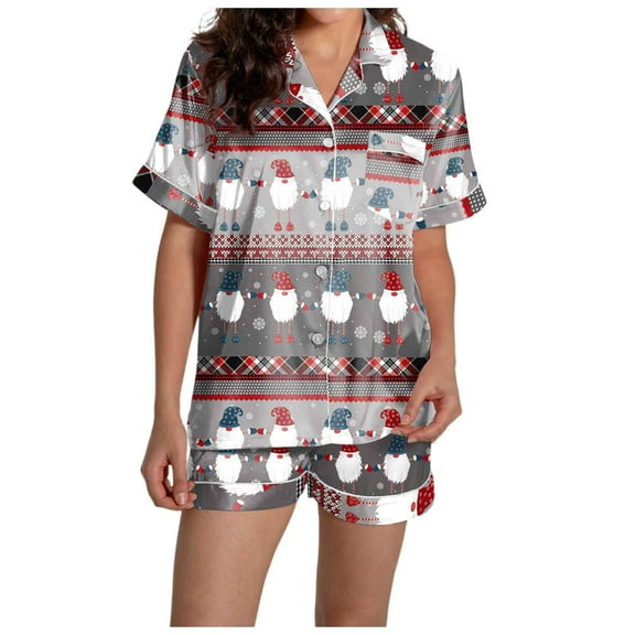 Womens Loungewear Sets – Lounge Sets for Brunch, Travel and Casual Days Women's Casual Christmas Print Pajama Set Silk Satin Short Sleeve Button Up Top And Shorts Set