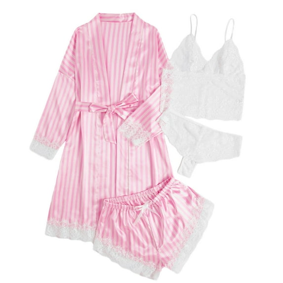 Womens Loungewear Sets â Soft 2 Piece Pajamas for Brunch Days Silk Pajamas For Women Set 4 Piece Satin Sleepwear Classic Button Down Short Sleeve Pj Set Cute Loungewear