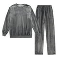 thumbnail image 1 of Womens Loungewear Suit 2 Piece Velour Sets Long Sleeve Pullover Tops with Long Pants Outfits Fall Winter Warm Velvet Sleepwear Sweatsuit Dark Gray L, 1 of 6