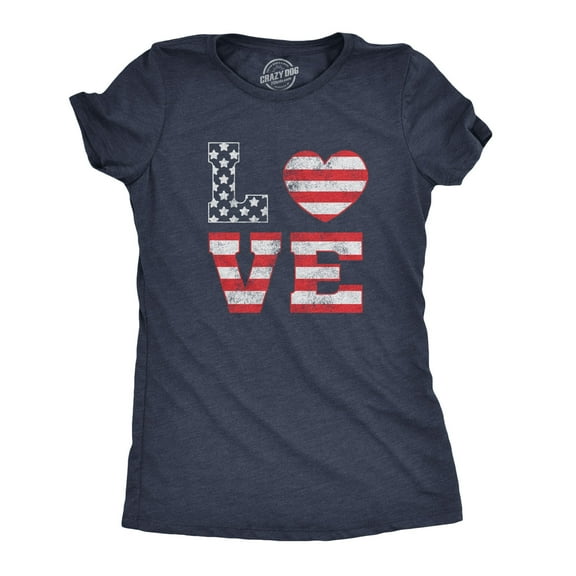 Womens Love American Flag T Shirt Cute Patriotic Red White and Blue Tee Womens Graphic Tees