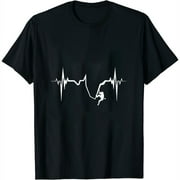 Womens Love Climbing Love Heart Beat Gift Design Idea Round Neck T-Shirt Black