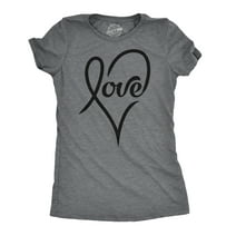 Womens Love Cursive Heart Design Cute Graphic Novelty Valentines Day T shirt Womens Graphic Tees