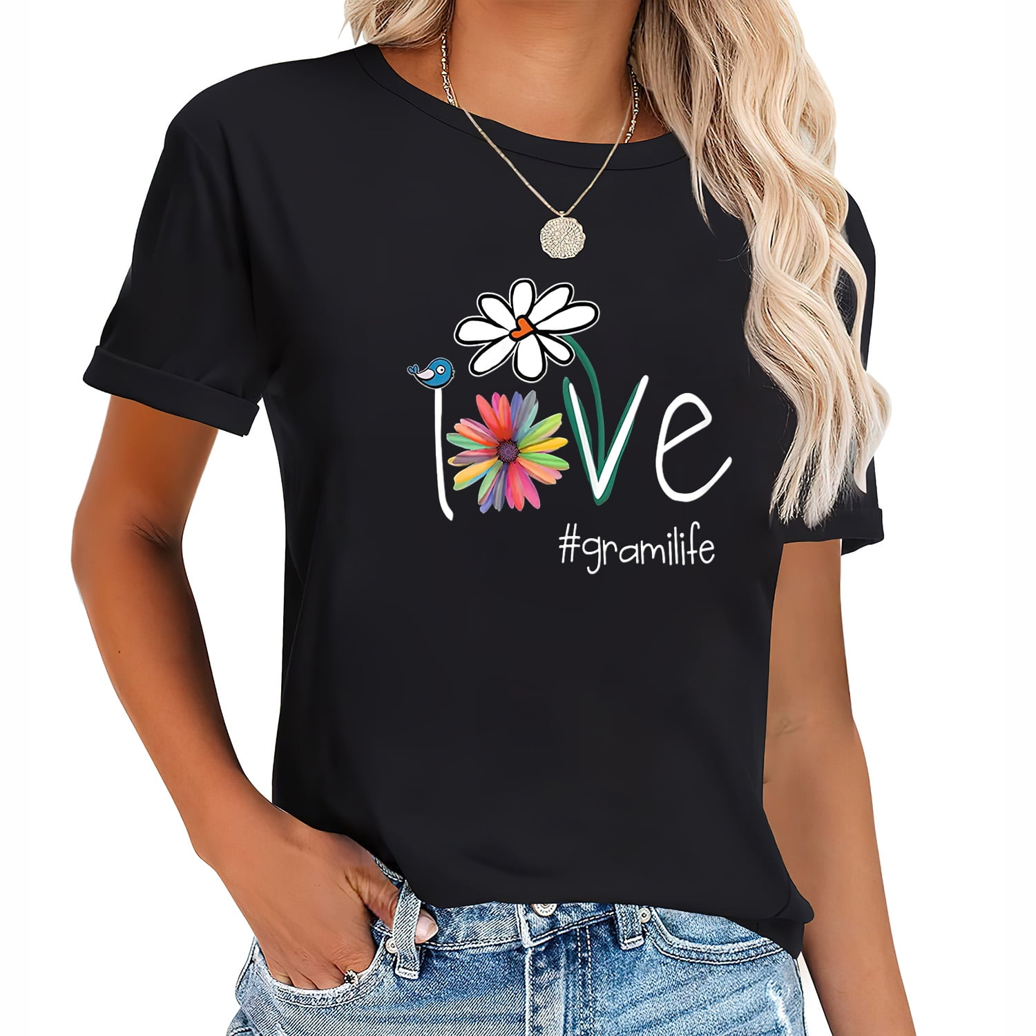 Womens Colorful Love Grammy Life Tshirt Womens Colorful Love Grammy Life Tshirt