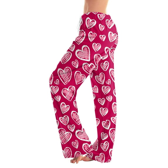 Womens Love Heart Pajama Pants Heart Funny Holiday Love Heart Pj Pants Comfy Drawstring Sleepwear Long Pajamas Pants