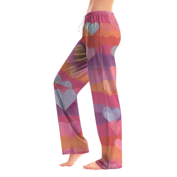 Womens Love Heart Pajama Pants Heart Graphic Holiday Long Pj Pants Relaxed Fit Wide Leg Heart Pj Pants Valentines Day Gifts