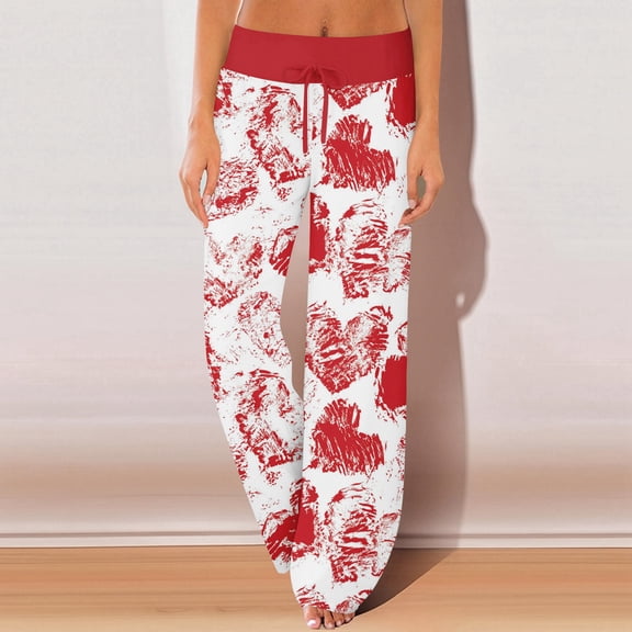 Womens Love Heart Pajama Pants Heart Graphic Print Pjs Comfy Drawstring Sleepwear Long Pajamas Pants