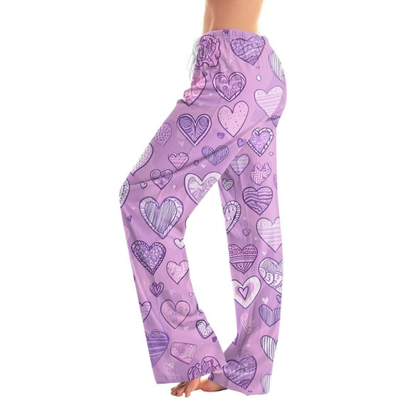 Womens Love Heart Pajama Pants Heart Print Soft Lounge Pants Relaxed Fit Wide Leg Heart Pj Pants Valentines Day Gifts