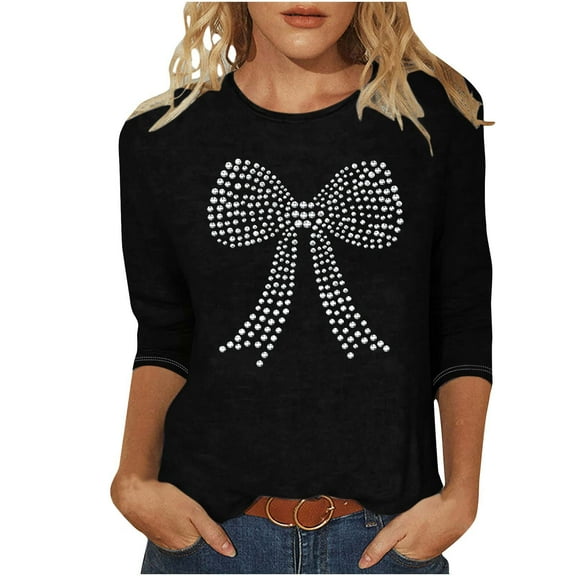 Womens Love Heart T-Shirts Casual 3/4 Sleeve Tops Cute Valentines Shirts Basic Crewneck Tee Blouses